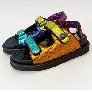 Kurt Geiger London Orson Quilted Metallic Leather Platform Dad Sandals Size 40.5